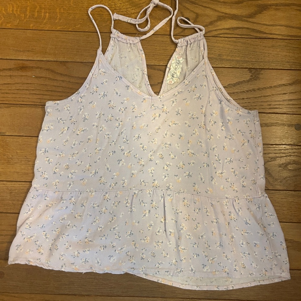 Hippie Rose White Sleeveless Camisole with Tie Front Peplum